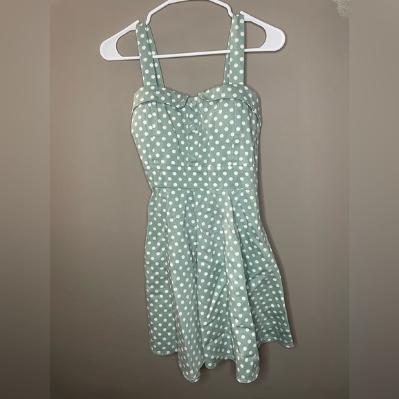Apricot Fit & Flare Sage Green Polka Dot Sweetheart Neckline Dress Sz UK10 US6 - Picture 2 of 6